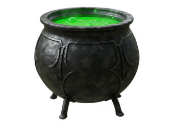 Ancient Warlock's Cauldron with Glowing Green Potion for Mystical Rituals