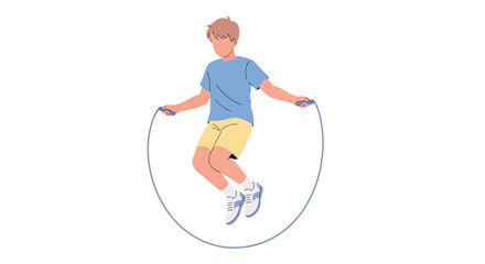 Vector Illustration of Boy Jumping Rope Athletic Activity in Flat Style Young Athlete Vector Graphic