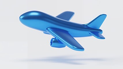 Blue Airplane Icon, 3D Model, Isolated on White Background.