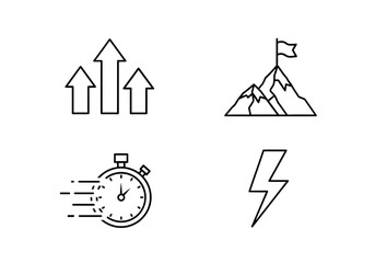 Fototapeta premium Icons Representing Growth, Challenges, Speed, and Energy in a Minimalistic Design Style