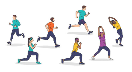 People running and exercising with technology connection theme
