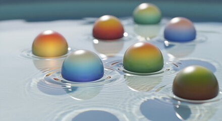 Smooth gradient spheres floating in water