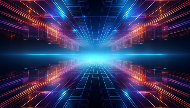 abstract ui projection from smart tv streaming tiles rotating in 3d space soft futuristic lighting