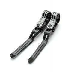 Fototapeta premium Pair of gray and black motorcycle brake levers with circular pivot points and adjustable mechanisms for racing bikes