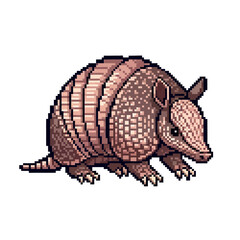 Obraz premium Pixel art illustration of an armadillo with a brown and pink color scheme on a white background