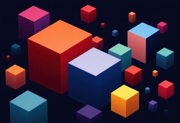 Multicolored cubes in a dark background.
