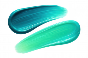 Vibrant turquoise and green brushstrokes forming textured artistic element, providing colorful graphic design accent on transparent background