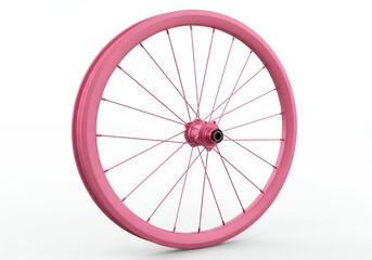 Naklejka premium Pink aluminum bicycle wheel with deep rim profile and spoke pattern featuring pink hub isolated on white background for cycling products