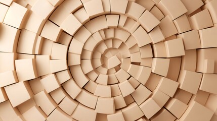 Naklejka premium Abstract arrangement of geometric beige cubes forming concentric circles. Modern pattern for background design and architecture concept.