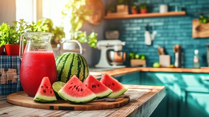 Refreshing Watermelon Smoothies in Cozy Kitchen