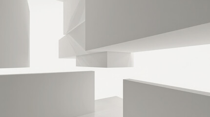 Generative AI Abstract White Architectural Geometry Geometric Architecture Modern Minimalist Shape Cube Building Wall Light Shadow Structure Empty Space - Perfect For Your Project