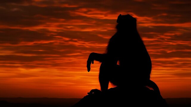 Silhouette of a Monkey at Sunset