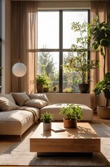 modern living room interior with sofa and plants