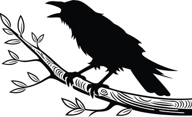Crow Silhouette on Branch