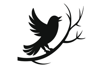 Flying Bird Silhouette on Bare Branch