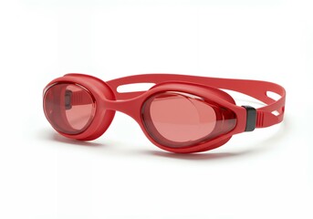 Red swimming goggles with ergonomic design and adjustable strap on white background, professional aquatic eyewear with tinted lenses for competitive swimming