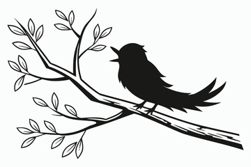Singing Bird Silhouette on Branch