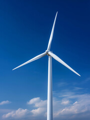 Fototapeta premium Wind turbine with long slender blades on blue gradient background, 3D render