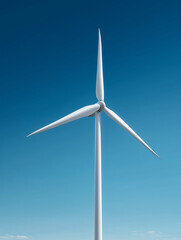 Wind turbine with three blades on blue gradient background, 3D render