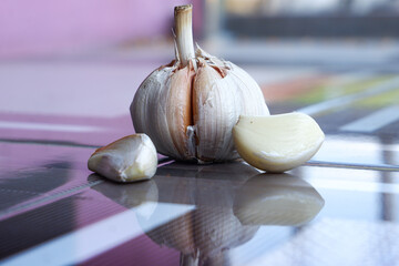 Fresh Garlic Bulbs on a floor