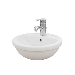 Fototapeta premium Modern white ceramic bathroom sink with chrome faucet isolated on transparent background