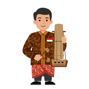 indonesian musician holding musical instrument clip art preview