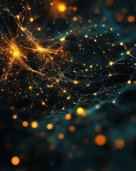 A digital representation of job roles as interconnected glowing nodes, creating a web of professional opportunities, abstract, cyber design