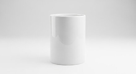 White Ceramic Mug Standing on White Surface in Minimalist Studio Setting