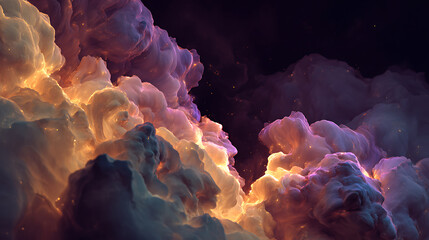 Glowing Cosmic Cloudscape Abstract Nebula with Orange and Purple Hues