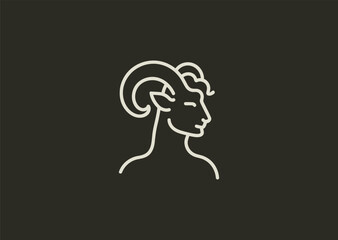 A whimsical minimalist logo of a faun satyr in line art style, blending myth and nature with clean design.