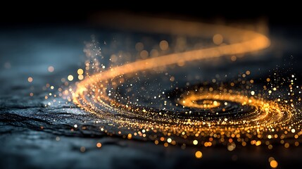Mesmerizing curved line of golden sparkles over waves high resolution image