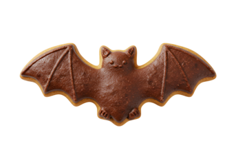 Chocolate bat-shaped cookie with detailed wings and cute facial features for HALLOWEEN themed
