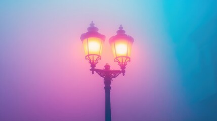 Fototapeta premium Glowing Iridescent Streetlamp in Soft Fog with Colorful Hues Background on white background