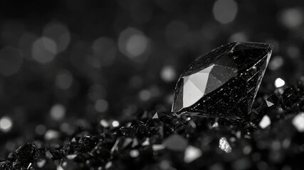 Close-up of single black diamond among shiny gems, with sparkling background - Powered by Adobe
