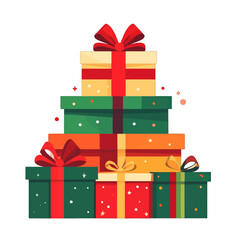 Stacked Christmas Presents with Ribbons and Bows