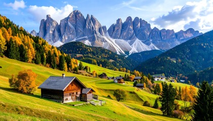 Autumnal Alpine Village Scene