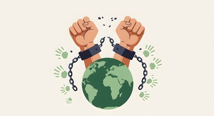 International Human Rights Day Symbol of freedom and human rights, hands breaking shackles from the world globe for liberation and anti-slavery movement.