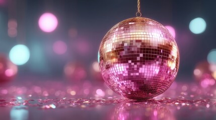 Shiny disco ball hanging in party setting