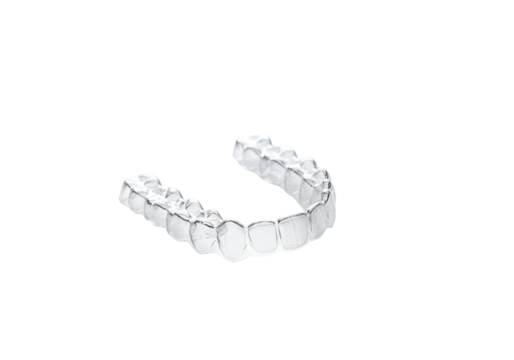 Clear Invisalign dental aligner on black background highlighting orthodontic treatment - Powered by Adobe