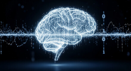 Digital Brain Concept with Binary Code and Data Streams Artificial Intelligence