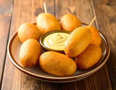 Fried corn dogs on a plate