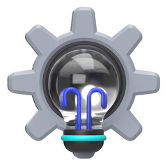 3D Gear with Light Bulb - Innovation and Ideas Icon