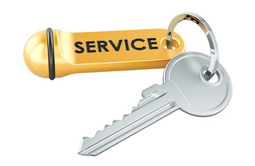 Service, key with golden keychain. 3D rendering