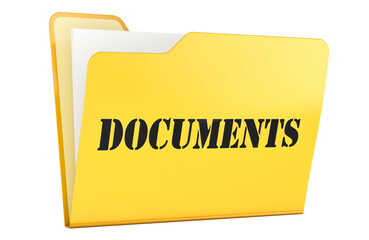 Yellow folder with documents. 3D rendering