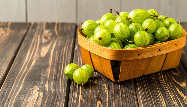 Fresh green gooseberries in a wooden crate - Powered by Adobe