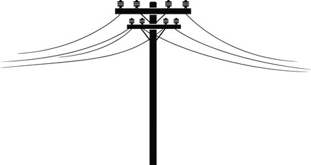 Utility pole vector, black and white illustration, power lines, electrical infrastructure, insulators, crossarms, energy distribution, grid system graphic © Creative Crave