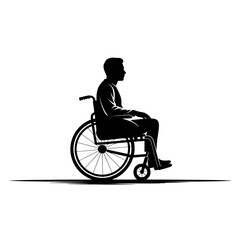 Silhouette of a man in a wheelchair isolated on white background