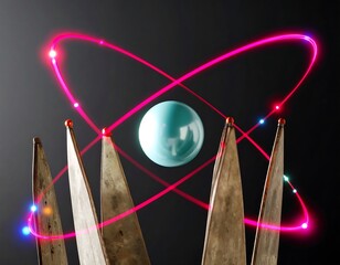 Atomic structure, glowing trails