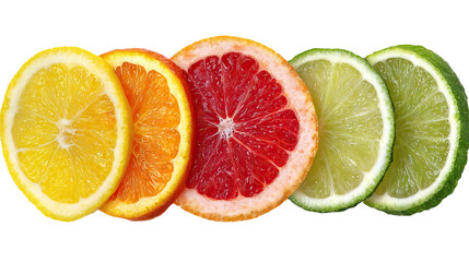 Fresh Citrus Wheel Slices of Lemon, Lime, Grapefruit, and Orange on Transparent Background