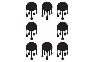 Black dripping liquid silhouette icon in minimal style, abstract liquid drop illustration, editable design on white background

